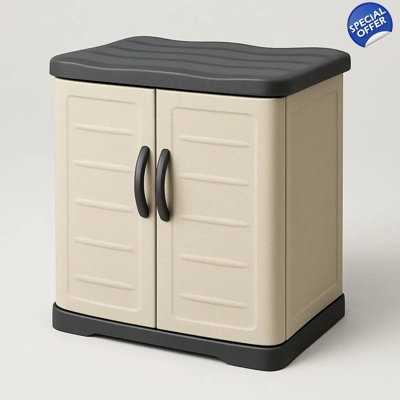 Cream and black moisture-resistant compact wardrobe with 2 doors, 80x60x40 cm