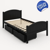Black single bed with 2 drawers 200×100×80 cm