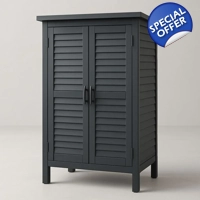 Wardrobe with louvered doors and steel handles – 160×90×50 cm