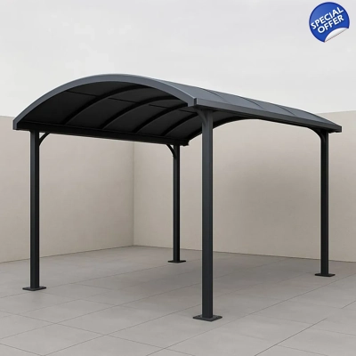 Steel Garage with Curved Polycarbonate Roof 600x300x250 cm, Black Steel Garage with Curved Polycarbonate Roof 600x300x250 cm, Black