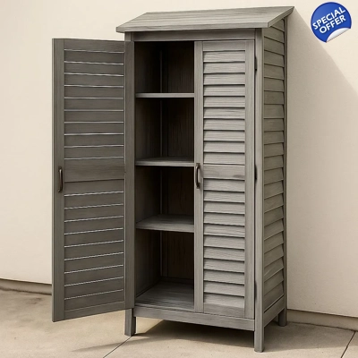 Acacia Wood Wardrobe with Louvered Doors