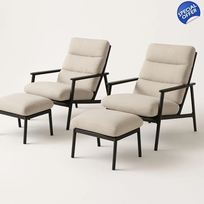 2 x Armchairs With Footstools