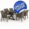 dining set with 6 gray rattan chairs
