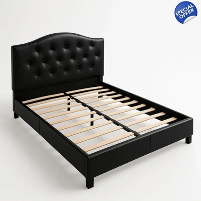 Black upholstered bed with headboard 200×160×100 cm Black upholstered bed with headboard 200×160×100 cm