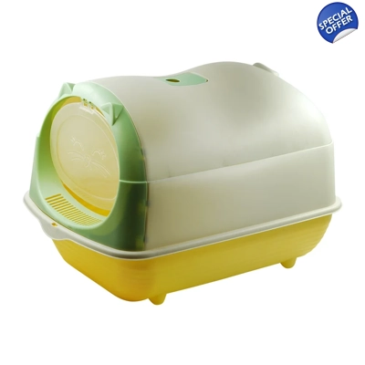 SMELL & SMILE Cat's Closed-Flock Cat Litter Box with Hood, Closed and Cover, SMELL & SMILE Cat's Closed-Flock Cat Litter Box with Hood, Closed and Cover,
