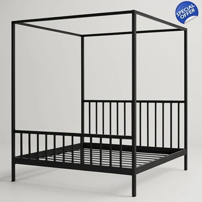 Black four-poster bed 200×160×200 cm Black four-poster bed 200×160×200 cm