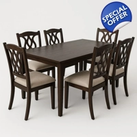 Dining room set beech 150x90x75 cm table with 6 beige chairs