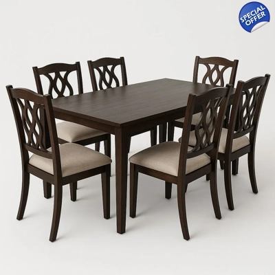 Dining room set beech 150x90x75 cm table with 6 beige chairs