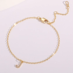 Ankle bracelet with zircon letter pendant
