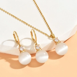 Simple artificial opal drop earrings and matching necklace