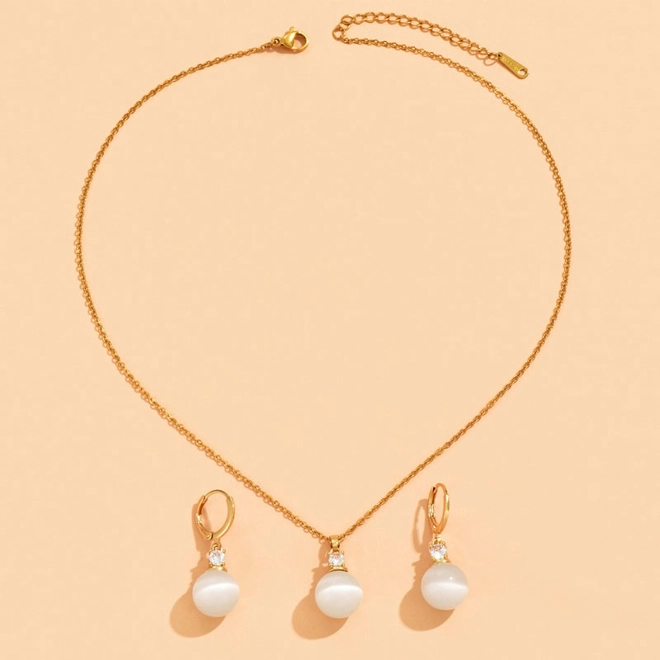 Additional Image for Simple artificial opal drop earrings and matching necklace