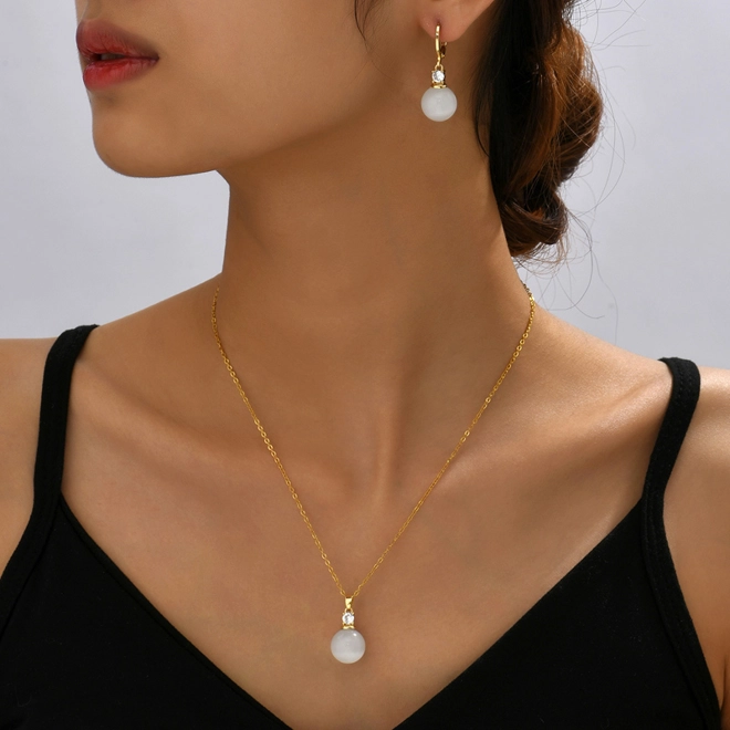 Additional Image for Simple artificial opal drop earrings and matching necklace