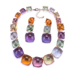 Exaggerated squares necklace and drop earrings set