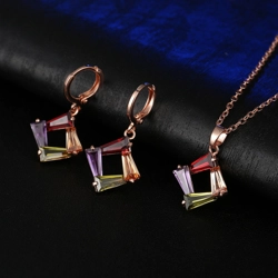 Diamond shape zircon necklace with matching drop earrings
