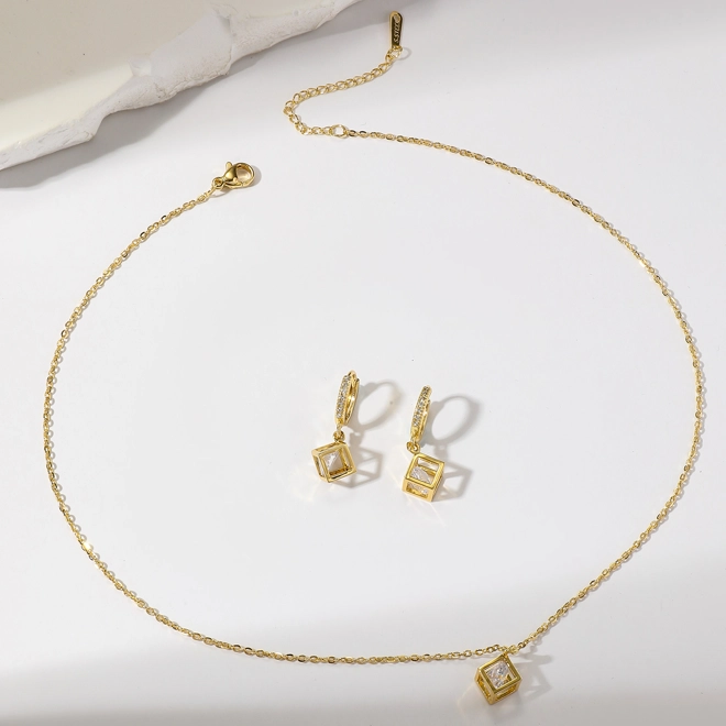 Additional Image for Open cube design necklace with matching earrings