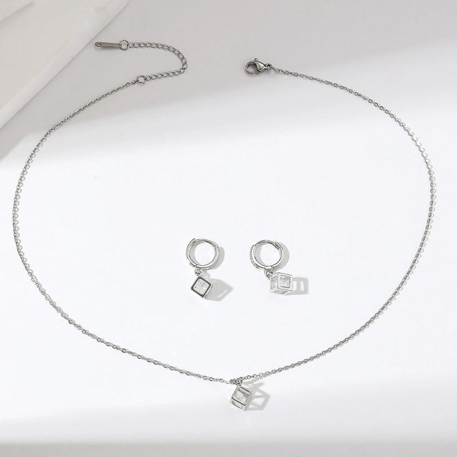 Additional Image for Open cube design necklace with matching earrings