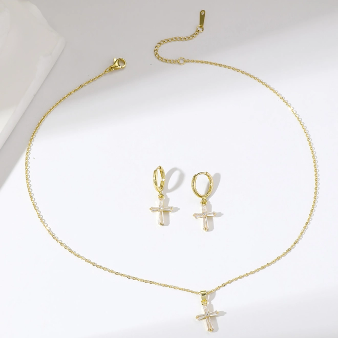 Additional Image for Cross design earrings and necklace suite