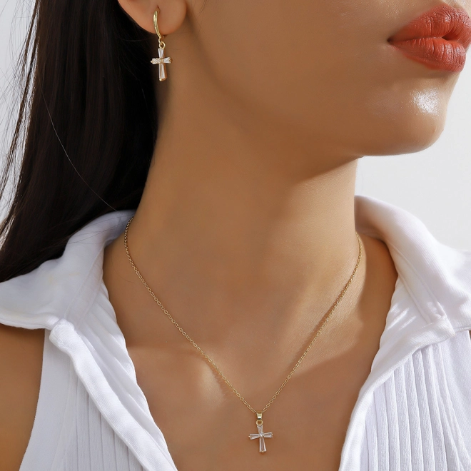 Additional Image for Cross design earrings and necklace suite