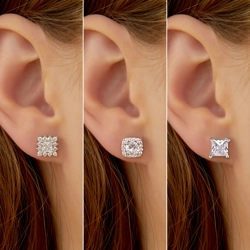 Set of 3 pairs zircon stud earrings