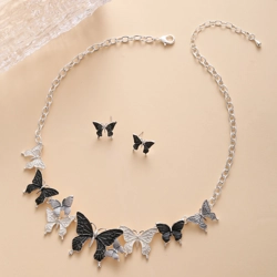 Monochrome butterflies necklace and earrings set