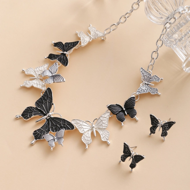 Additional Image for Monochrome butterflies necklace and earrings set