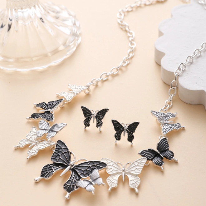 Additional Image for Monochrome butterflies necklace and earrings set