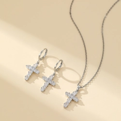 Drop cross earrings and matching necklace suite