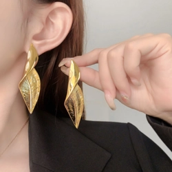 Folded leaf drop earrings