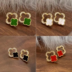 Cut out four leaf clover rhinestone ear studs