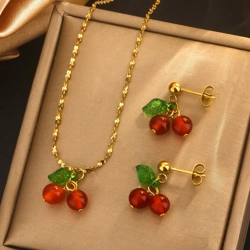 Necklace with fruit pendant and matching earrings set