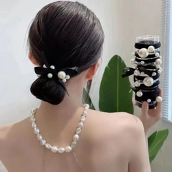 Set of 11 Artificial pearl hair ties