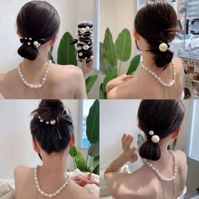 Additional Image for Set of 11 Artificial pearl hair ties