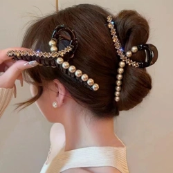 Stylish artificial pearl and rhinestone hair claw – 8cm / 11cm / 13cm