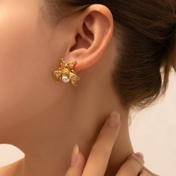 Bee ear studs with artificial pearl detail