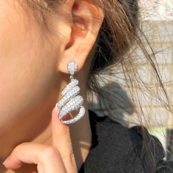 Glamorous swirl design long zircon drop earrings