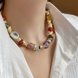 Mixed shapes ceramic beads necklace
