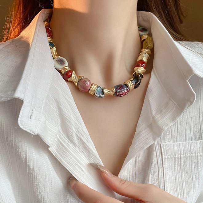 Additional Image for Mixed shapes ceramic beads necklace