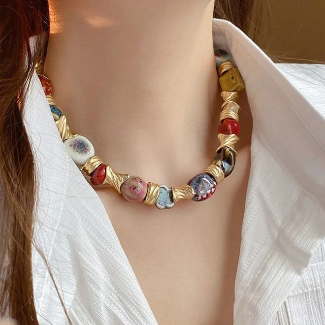 Additional Image for Mixed shapes ceramic beads necklace