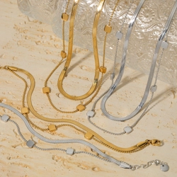 Double chain with squares detail necklace, bracelet and anklet suite