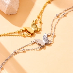 Two chained bracelet with butterfly pendant
