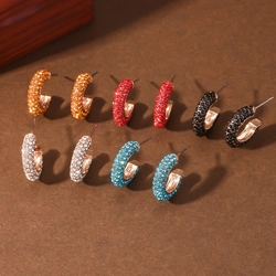 C shape coloured rhinestone earrings