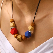 Geometric wooden necklace
