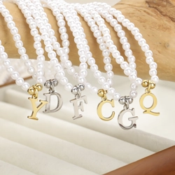 Artificial pearl necklace with letter pendant