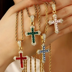 Rope chain necklace with cross pendant