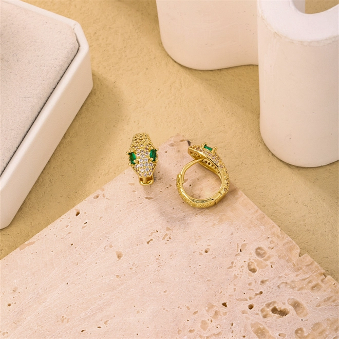Additional Image for Small snake hoop earrings with zircon detail
