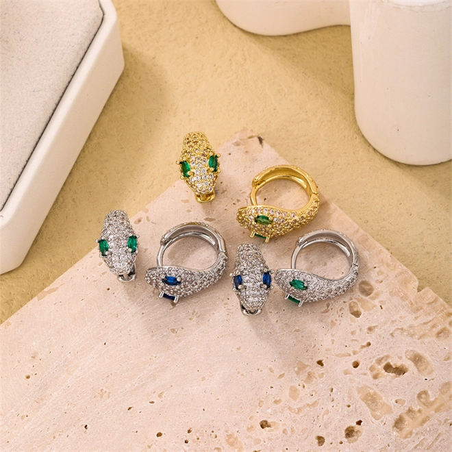 product Image for Small snake hoop earrings with zircon detail