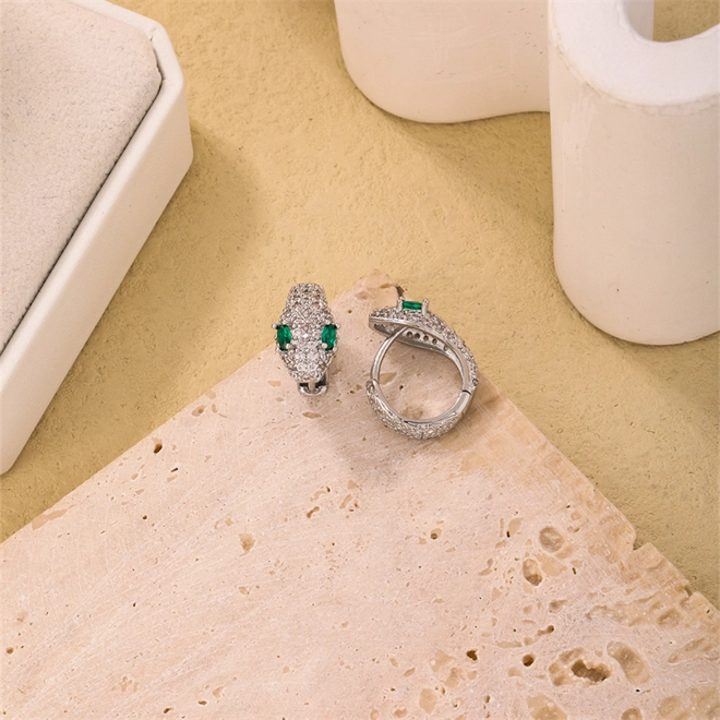 Additional Image for Small snake hoop earrings with zircon detail