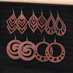 Set of 5 geometric design wood earrings