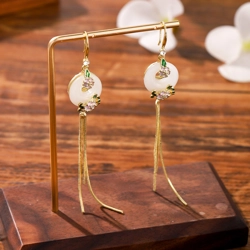 Pretty circle and flowers tassel earrings