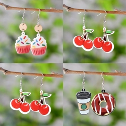 Cute food themed drop earrings - Cream Cake / Cherry / Coffee Cup & Donut